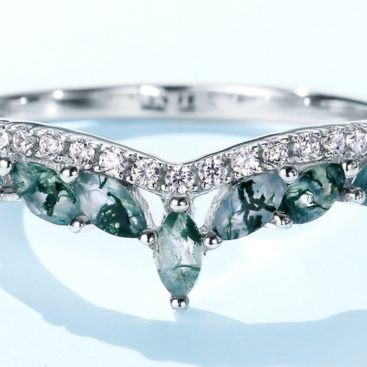 S925 silver green moss ring